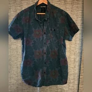 RVCA Men's Casual Floral Button Down Shirt - Blue and Purple (L)